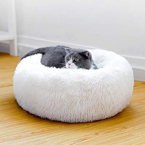 [Australia] - TINTON LIFE Luxury Faux Fur Pet Bed for Cats Small Dogs Round Donut Cuddler Oval Plush Cozy Self-Warming Cat Bed for Improved Sleep S 19.7x19.7x7.1" Dark grey 