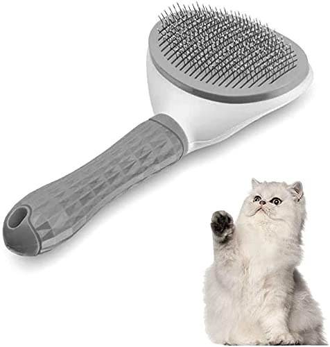 Cat brush, self-cleaning slicker brush removes undercoat cat comb dog brush cat brush short to long hair suitable gentle cats brushe short hair slicker brush (grey) grey - PawsPlanet Australia