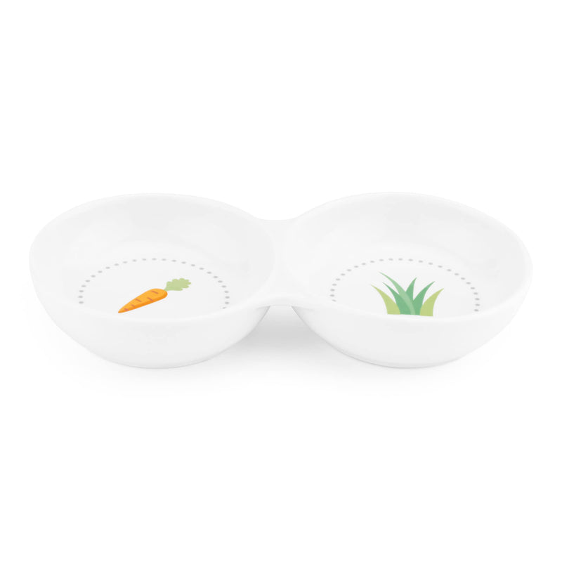 Navaris Double Food Bowl for Small Animals - Ceramic Food Bowls for Rabbits, Guinea Pigs, Small Pets - Rabbit Water Dish - Carrot and Grass Design - PawsPlanet Australia