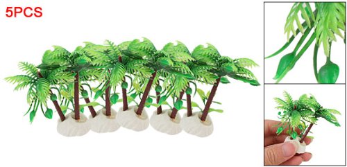 [Australia] - uxcell Plastic Aquarium Green Leaves Brown Trunk Coconut Trees 