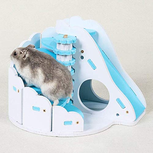 [Australia] - gutongyuan Small Animal Hamster Hideout House with Funny Climbing Ladder Slide Wooden Hut Exercise Toys Suitable for Dwarf Hamster and Mouse Blue S 