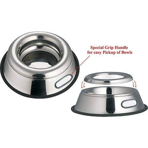 Indipets Stainless Steel Spill Proof Splash Free Dog Bowl - Removable Cover and Easy Pick Up Grip Handle 1 lb - PawsPlanet Australia