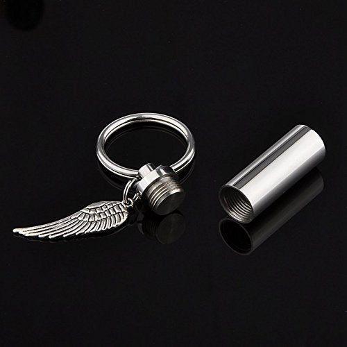 HooAMI Silver Tone Angel Wing with Cylinder Cremation Urn Keychain Keepsake Memorial Ashes Jewelry - PawsPlanet Australia