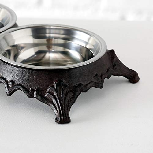 Home Collection Double Pet Cat Dog Food Water Bowl Iron Vintage Brown (29cm) - PawsPlanet Australia