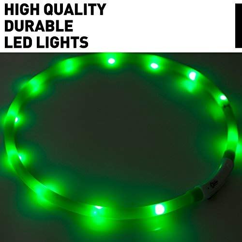 Dog Collar light for the dark, Silicone Collar Flashing Led Light for pets- USB Rechargeable - Makes Your Dog Visible (Green) Green - PawsPlanet Australia
