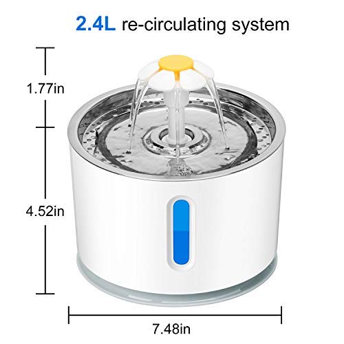 Cat Water Fountain, Stainless Steel Top 2.4L Automatic Electric Pet Water Drinking Fountain，Ultra Quiet with LED Light, 3 Modes Pet Water Dispenser, 2 Packs Replacement Filters - PawsPlanet Australia