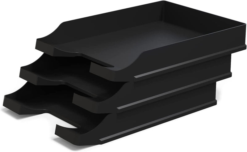 Detectalia Document Trays Black A4 - Stackable Desk Organizer - Plastic Office Tray - Paper Holder - Mail Baskets - 35x25x5.2 cm 1.0 - PawsPlanet Australia