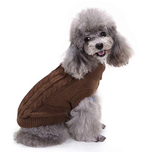 Bumjazz Knitted Dog Sweater Coat Cozy Cold Weather Dog Coat Dog Clothes Apparel Dog Jacket Dog Vest for Small Medium and Large Dogs GMY02(Brown,S) Brown - PawsPlanet Australia