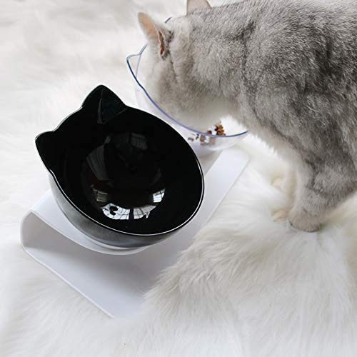 Legendog Cat Bowls,15°Tilted Cat Food Bowl Double Cat Dishes, Cat Feeder Cat Feeding Bowl Raised with Stand, Cat Food Water Bowl for Cats and Small Dog black+white - PawsPlanet Australia