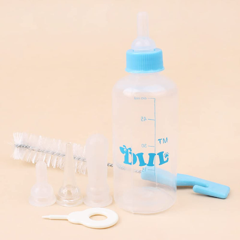LAIYOHO Pet Feeding Bottle Kit with 4 Replacement Nipples and 1Pcs Nipple Brush Puppy Feeding Bottle for Kitten Puppy Small Pet Feeding Tool(60ml) - PawsPlanet Australia