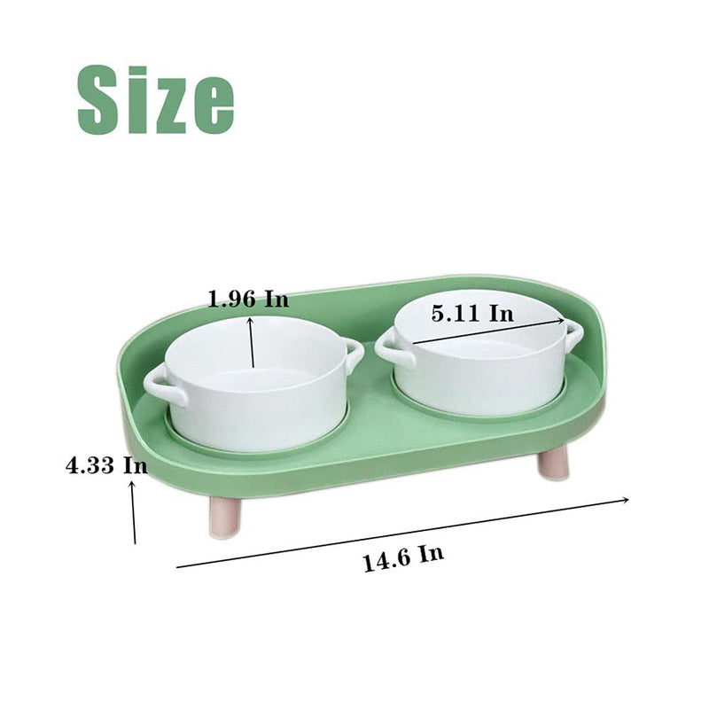 Elevated Dog Cat Bowls, Ceramics Dog Cat Food Bowl, Raised Dog Cat Water Bowls Stand with No-Spill Design, 5 inches Ceramic Bowl with Handle for Medium and Small Size Dog Cats (Green) Green - PawsPlanet Australia