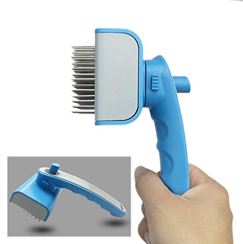 Itian® Stainless Steel Cat Dog Grooming Brush Pet Self Cleaning Slicker Brush Pet Deshedding Tools Painless Safety Hair Matting Removal (Blue) - PawsPlanet Australia