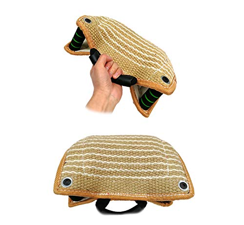 Morezi Dog Targeting Bite Wedge Tug Toy 2 Handle with 1 Loop Jute/Linen for Small and Medium Dogs - PawsPlanet Australia