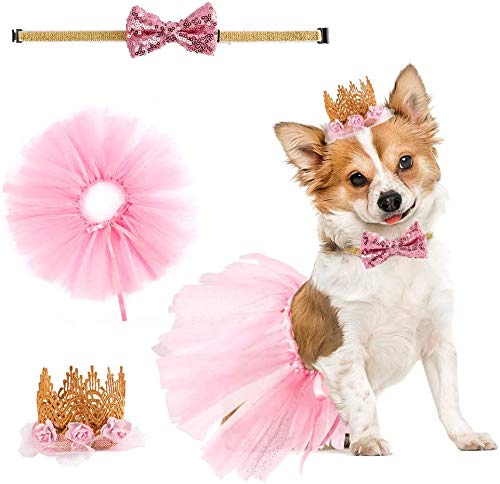 ASOCEA Dog Birthday Collar Crown Hat Cute Skirt Bowtie Party Dress Happy Birthday Banner Set Pet Boy Girl for Puppy Kitten Small Medium Dogs Cats - PawsPlanet Australia