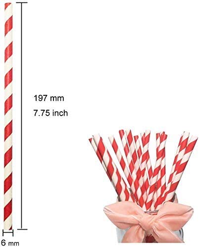 Red And White Striped Paper Straws Drinking, 7.75 Inch Bright Red Stripes(White Red Strip) - PawsPlanet Australia