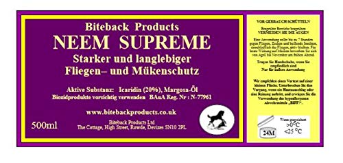 Biteback Products 'Neem Supreme' Strong and Long Lasting Horse Fly Midge Insect Repellent with 20% Icaridin, 500ml Spray - PawsPlanet Australia