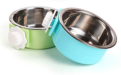 Tineer Stainless Steel Removable Hanging Dog Feeder Bowl,2in1 Pet Water Food Feeder Bowls Cage for Dog Cat and Other Animals (L, Blue) L - PawsPlanet Australia