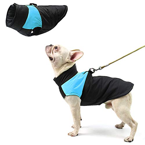 FEimaX Dog Coat Waterproof Winter Warm Jacket Puppy Vest Outdoor Pet Windproof Apparel Dog Clothes for Cold Weather, Soft Padded Harness with D-ring for Small Medium Large Dogs S Blue - PawsPlanet Australia