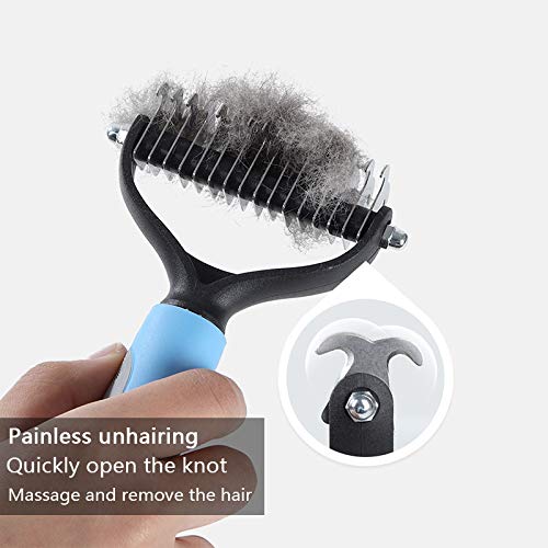 [Australia] - Pet Grooming Tool-Double-Sided Inner Hair rake for Dogs and Cats to Safely and Effectively Remove mats and Tangled decontamination Combs Without Any More Annoying Shedding or Flying Hair blue Large 