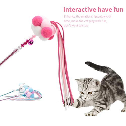 Ezeso 3pcs Interactive Cat Teaser Wands, Feather Plush Toys Stick with Tricolor Balls, Bells and Tassel, Training Interactive Funny Cat Teaser Cat Toy Wand(Color A) Color A - PawsPlanet Australia