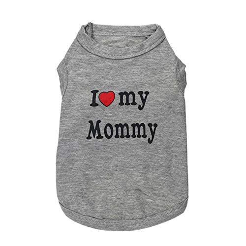 [Australia] - DERUILA 2 PCS I Love My Mommy/Daddy Pattern Dog T-Shirts Clothes Dog Shirts Apparel Summer Outfit Coats for Small Dogs Cat Pet Puppy (S, Grey) S 