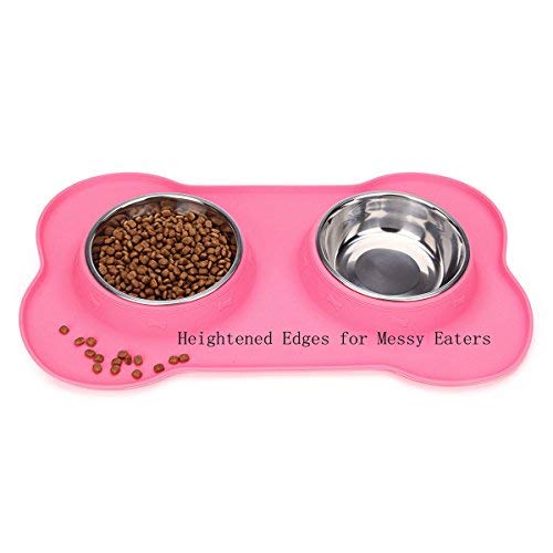 [Australia] - Hubulk Pet Dog Bowls 2 Stainless Steel Dog Bowl with No Spill Non-Skid Silicone Mat + Pet Food Scoop Water and Food Feeder Bowls for Feeding Small Medium Large Dogs Cats Puppies S(for Puppies) Pink 