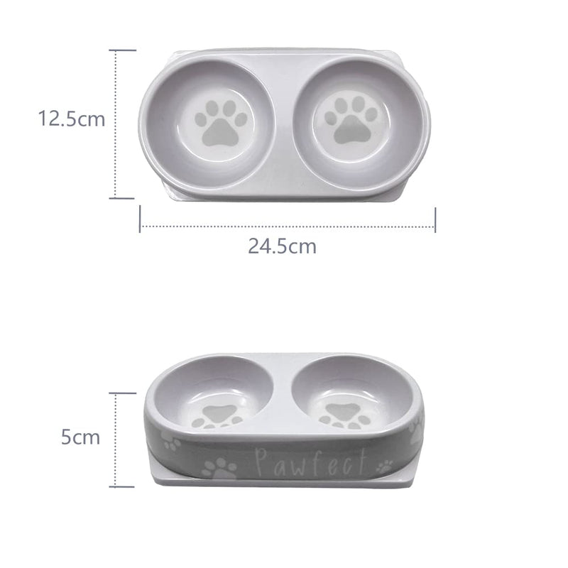 Pet Double Diner – High Rim to Prevent Spillages – Paw Print – Can be used for Food and Water (Grey) Grey - PawsPlanet Australia