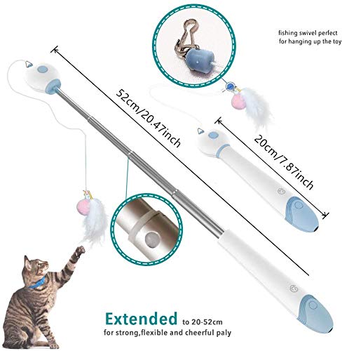 Cat Toys for Indoor Cats Interactive Cat Feather Wand 1pcs Retractable Cat Wand Toy with Projection & 2pcs Natural Feather Teaser Replacements (Yellow) - PawsPlanet Australia