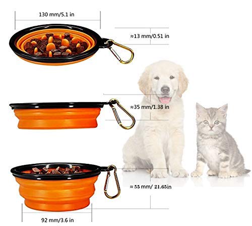 Collapsible Slow Feeder Dog Bowl, Orange Silicone Bowl to Slow Down Eating and Drinking for Reduced Gulping and Better Digestion, Outdoor and Indoor Use With Carabiner Clip for Travelling - PawsPlanet Australia