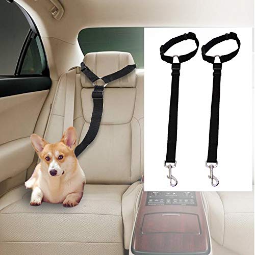 iPobie 2 Pcs Dog Seat Belt, Adjustable Dog Safety Harness Dog Safety Leash Leads for Travel or Daily Use (Black) - PawsPlanet Australia