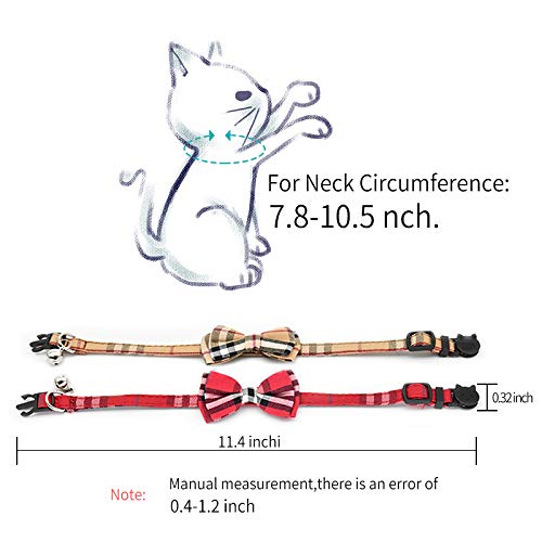 [Australia] - CHUKCHI 2 Pack/Set Cat Collar Breakaway with Cute Bow Tie and Bell for Kitty and Some Puppies, Adjustable from 7.8-10.5 Inch Black+Red 