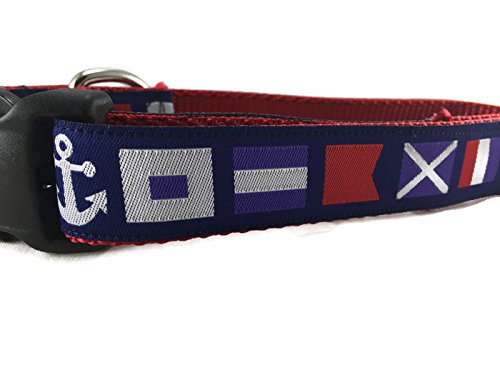 [Australia] - Nautical Dog Collar, Caninedesign, Quick Release Buckle, 1 inch Wide, Adjustable, Nylon, Medium and Large Nautical Flags Large 15-22" 