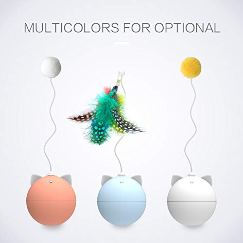 [Australia] - YSCEN Automatic Cat/Dog Toy, Pet Feathers cat Toys, Smart Feathers Cat Toys Interactive Ball, 360 Degree Automatic Irregular Rotation, Colorful Lanterns Amuse Cats, Pet Toy Replaceable Rotating Head blue 