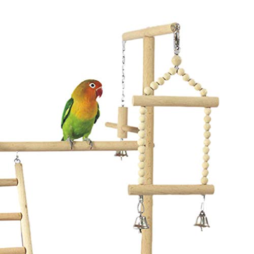 DaysAgo Parrot Playstands with Cup Toys Tray Bird Swing Climbing Hanging Ladder Bridge Wood Cockatiel Playground Bird Perches 40x23x36Cm - PawsPlanet Australia