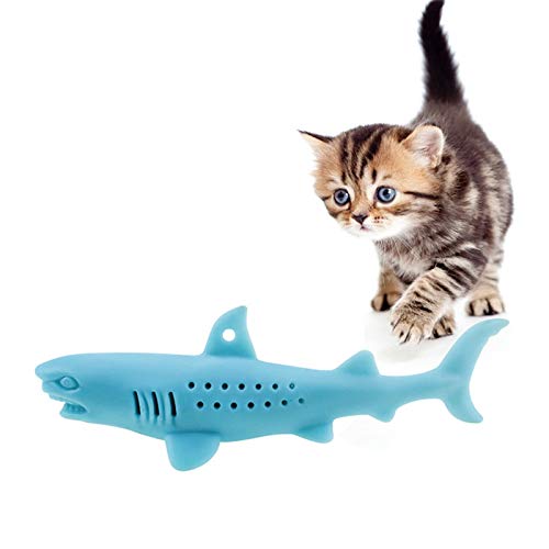 IKAAR Catnip Toys Interactive Cat Toys Catnip Fish Toy Toothbrush, Soft Mint Shark Shaped Cat Chew Toy for Cats Kitten Chew Pet Supplies Pack of 2 (Blue + Pink) - PawsPlanet Australia