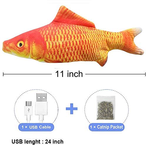 Auyuiiy Catnip Electric Realistic Simulation Toy Fish,Plush Wagging Interactive Pets Chewing Biting Kicking Pillow Fish for Cat Kitten Funny Cute Doll for Teeth Cleaning with USB Rechargeable - PawsPlanet Australia