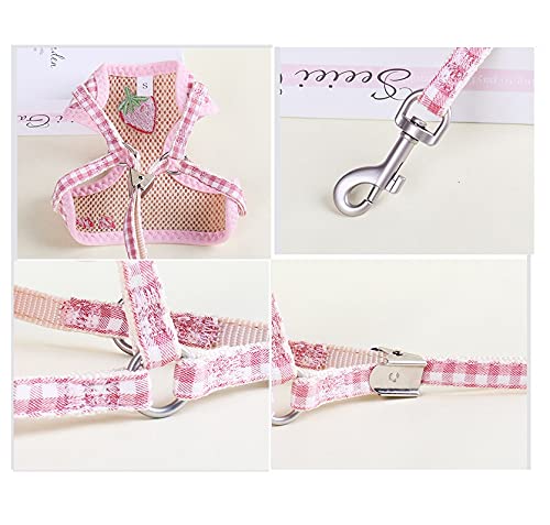 CheeseandU Pet Dog Cat Harness and Leash Set with Bags Soft Mesh Cute Daisy Strawberry Pattern Embroidery Anti-Escape Dog Cat Walking Vest Harness for Puppy Small Dogs Cats Rabbits Small (Chest 10"-20") Pink Strawberry - PawsPlanet Australia