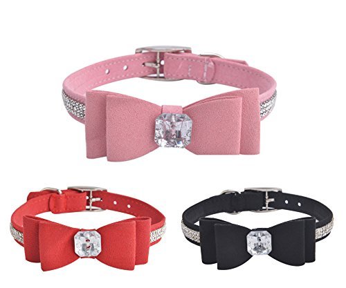 [Australia] - BINGPET Diamond Bow Tie Crystal Rhinestone Pet Collar Designer Girl Boy Dog Collars Large Pink 