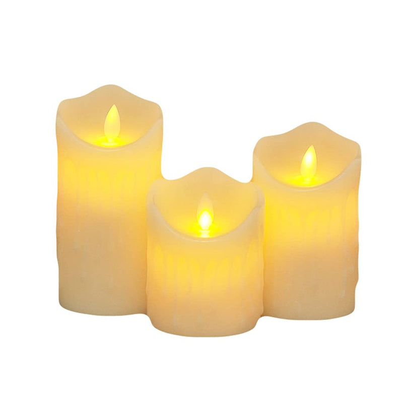 RTNLIT Flameless Candles Battery Operated Extra Bright Ivory Dripping Pillars Real Wax LED Flickering Pillar Candle with 10-Key Remote Control, 3 PCS in Set - PawsPlanet Australia