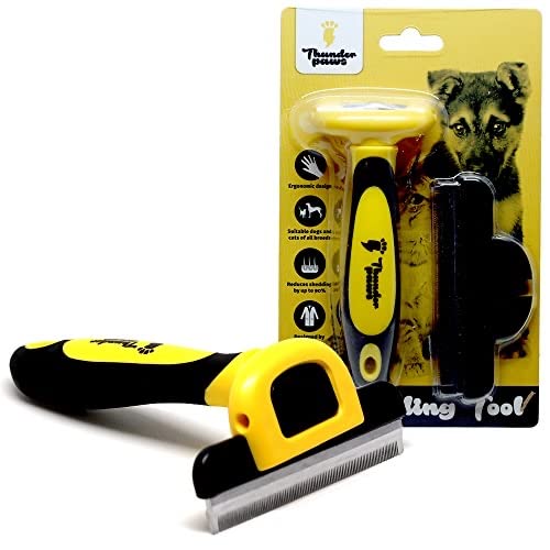 Thunderpaws Professional Grooming Tool, Pet De-Shedding Brush, D-Shedz for Dogs or Cats with Short or Long Coat, for Small, Medium and Large Breeds (Yellow) Yellow - PawsPlanet Australia