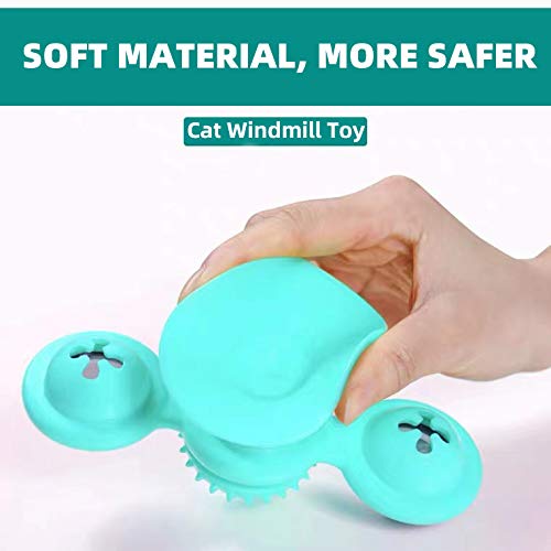 FURUISEN Windmill Cat Toys, Turntable Interactive Cat Toy with Suction Cup Brush for Cat Tooth Cleaning Scratching,Wall Mount Cat Spinner with Rotatable Toy ball Turquoise Blue - PawsPlanet Australia