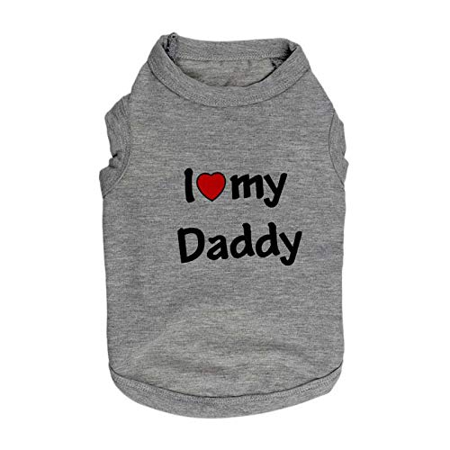 [Australia] - DERUILA 2 PCS I Love My Mommy/Daddy Pattern Dog T-Shirts Clothes Dog Shirts Apparel Summer Outfit Coats for Small Dogs Cat Pet Puppy (S, Grey) S 