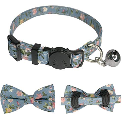 [Australia] - CHUKCHI 2 Pack/Set Cat Collar Breakaway with Cute Bow Tie Bell for Most Cats and Some Puppies, Adjustable from 7.8-10.5 Inch Black/Blue 