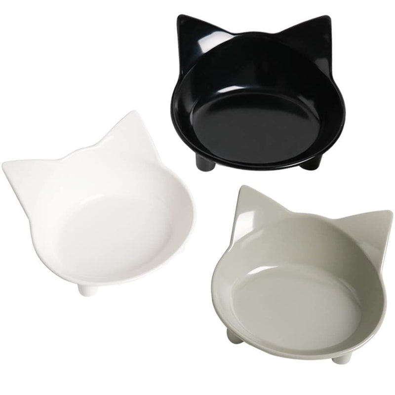 Cat Bowl Cat Food Bowls Non Slip dog Dish Pet Food Bowls Shallow Cat Water Bowl Cat Feeding Wide Bowls to Stress Relief of Whisker Fatigue Pet Bowl of Dogs Cats Rabbits Puppy(Safe Food-grade Material) 3Black+Grey+White - PawsPlanet Australia