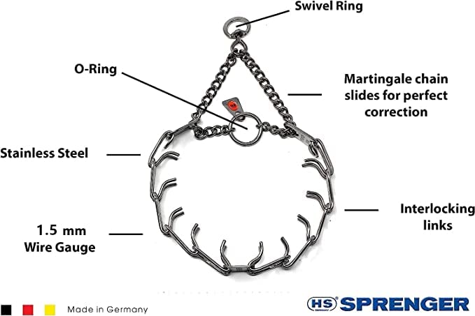 Herm Sprenger Ultra-Plus Prong Swivel Ring Stainless Steel Micro Training Dog Collar | Assembly Chain Training Collar for Smaller Dogs | Made in Germany - (1.5 mm, (Neck Size Upto 9.5")) 13in (32cm) x 1.5mm - PawsPlanet Australia
