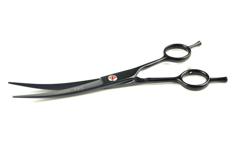 [Australia] - LILYS PET Professional PET Dog Grooming Scissors Cutting&Curved&Thinning Shears,Round Hole Design, Shark Teeth Thinning Scissor (7", Black) 