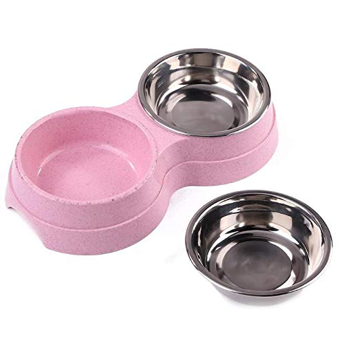 AIWOKE Double Dog Food Bowl & Cat Water Feeder Bowl Set,Pet Puppy Drinking Dish Feeding Stainless Steel Water and Food Bowl for Small Medium Dogs (Pink) Pink - PawsPlanet Australia