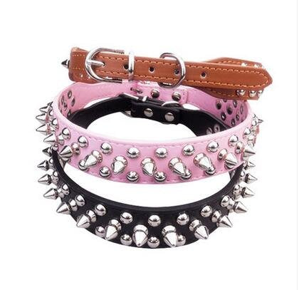 Leather Spiked Studded Dog Collar 1" Wide Protecting Daring PETS from others Biting for Small or Medium Dogs Pets (Medium Size) (Black) Black - PawsPlanet Australia