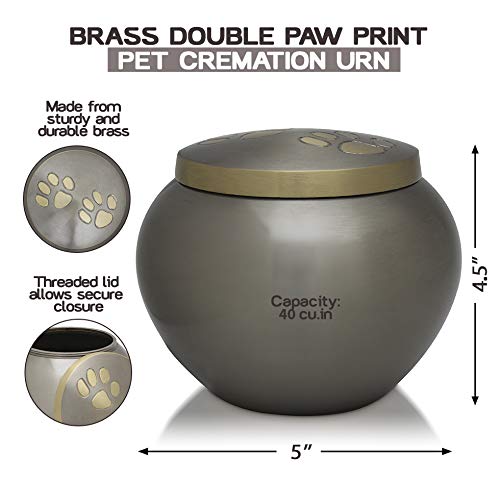[Australia] - Royal Matter Brass Double Paw Print Pet Cremation Urn-Medium 4 1/2″ H x 5″ L x 5″ W Capacity: 40 cu. in. 