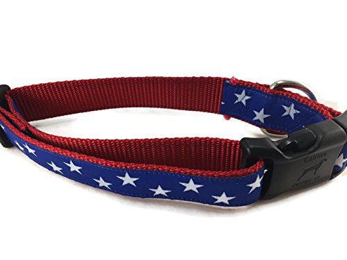 [Australia] - CANINEDESIGN QUALITY DOG COLLARS American Dog Collar, Caninedesign, Stars, Red, Blue, 1 inch Wide, Adjustable, Plastic Buckle, Quick Release, Medium and Large Blue Stars Large 15-22" 